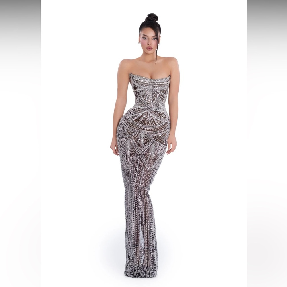 Elegant Silver Evening Gown